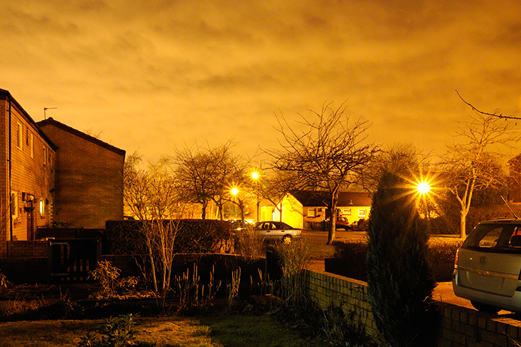 Smog filled city sky at dusk