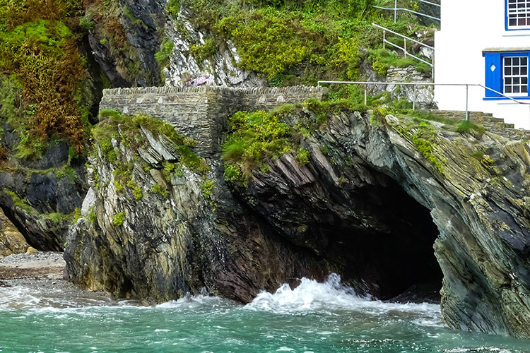 Rocks on the coast being hit by waves